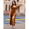 imageSimplee Womens Velvet Maxi Dress V Neck Short Sleeve Empire Waist Semi Formal Long Cocktail DressesVelvetburnt Orange