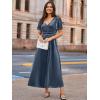 imageSimplee Womens Velvet Maxi Dress V Neck Short Sleeve Empire Waist Semi Formal Long Cocktail DressesVelvetdusty Blue