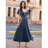 imageSimplee Womens Velvet Maxi Dress V Neck Short Sleeve Empire Waist Semi Formal Long Cocktail DressesVelvetdusty Blue