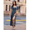 imageSimplee Womens Velvet Maxi Dress V Neck Short Sleeve Empire Waist Semi Formal Long Cocktail DressesVelvetdusty Blue