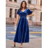 imageSimplee Womens Velvet Maxi Dress V Neck Short Sleeve Empire Waist Semi Formal Long Cocktail DressesVelvetnavy Blue