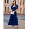 imageSimplee Womens Velvet Maxi Dress V Neck Short Sleeve Empire Waist Semi Formal Long Cocktail DressesVelvetnavy Blue