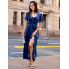 imageSimplee Womens Velvet Maxi Dress V Neck Short Sleeve Empire Waist Semi Formal Long Cocktail DressesVelvetnavy Blue