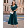 imageSimplee Womens Velvet Maxi Dress V Neck Short Sleeve Empire Waist Semi Formal Long Cocktail DressesVelvetteal Blue