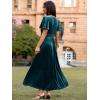 imageSimplee Womens Velvet Maxi Dress V Neck Short Sleeve Empire Waist Semi Formal Long Cocktail DressesVelvetteal Blue