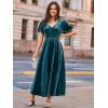imageSimplee Womens Velvet Maxi Dress V Neck Short Sleeve Empire Waist Semi Formal Long Cocktail DressesVelvetteal Blue
