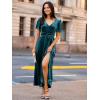 imageSimplee Womens Velvet Maxi Dress V Neck Short Sleeve Empire Waist Semi Formal Long Cocktail DressesVelvetteal Blue