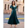 imageSimplee Womens Velvet Maxi Dress V Neck Short Sleeve Empire Waist Semi Formal Long Cocktail DressesVelvetteal Blue