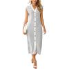 imageSimplee Women Button Striped Summer Dress Knit Casual Cap Sleeve VNeck Midi Comfy Travel Dresses 2025 TrendyGrey