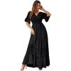 imageSimplee Women V Neck Formal Lace Maxi Dress Ruffle Flowy Short Sleeve Boho Wedding Guest Long DressLaceblack