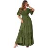 imageSimplee Women V Neck Formal Lace Maxi Dress Ruffle Flowy Short Sleeve Boho Wedding Guest Long DressLacegreen