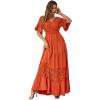 imageSimplee Women V Neck Formal Lace Maxi Dress Ruffle Flowy Short Sleeve Boho Wedding Guest Long DressLaceorange