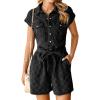 imageSimplee Womens 2025 Denim Romper Casual Short Sleeve Cargo Jean Romper Overall Shorts With PocketsBlack