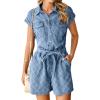 imageSimplee Womens 2025 Denim Romper Casual Short Sleeve Cargo Jean Romper Overall Shorts With PocketsDenim Blue