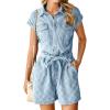 imageSimplee Womens 2025 Denim Romper Casual Short Sleeve Cargo Jean Romper Overall Shorts With PocketsLight Blue