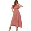 imageSimplee Womens Boho Floral Maxi Dress Flowy Casual V Neck Short Sleeve Wedding Guest Holiday Beach Long Dress1rust Red