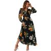 imageSimplee Womens Boho Floral Maxi Dress Flowy Casual V Neck Short Sleeve Wedding Guest Holiday Beach Long Dress2blacklong Sleeve