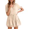 imageSimplee Womens Cute Summer Rompers  Casual V Neck Short Sleeve Ruffle Boho Romper Dresses Beach OutfitsBeige