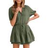 imageSimplee Womens Cute Summer Rompers  Casual V Neck Short Sleeve Ruffle Boho Romper Dresses Beach OutfitsDark Army Green