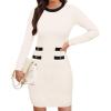 imageSimplee Womens Fall Long Sleeve Bodycon Sweater Dress Elegant Formal Mini Knit Dress Crew Neck Aline Party DressesAwhite