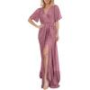 imageSimplee Womens Fall Wedding Guest Maxi Dress Boho Flowy V Neck Short Sleeve Semi Formal Sparkly Bridesmaid DressPurple Pink