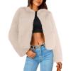 imageSimplee Womens Faux Fur Coat Furry Cropped Jacket Long Sleeve Warm Open Front Fur JacketsApricot
