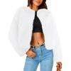 imageSimplee Womens Faux Fur Coat Furry Cropped Jacket Long Sleeve Warm Open Front Fur JacketsWhite