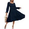 imageSimplee Womens Long Sleeve Maxi Dress Casual Square Neck Smocked Flowy Fall Wedding Guest DressesSolid4