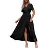 imageSimplee Womens Solid Chiffon Wrap Formal Maxi Ruffle Split Dress Flowy Bridesmaid Wedding Party Evening Dress with BeltRuffleblack