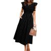 imageSimplee Womens Striped Midi Summer Dress Smocked Flutter Short Sleeve Dress 2025 Flowy Casual Dress with PocketsBlack