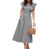 imageSimplee Womens Striped Midi Summer Dress Smocked Flutter Short Sleeve Dress 2025 Flowy Casual Dress with PocketsGrey