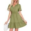 imageSimplee Womens Summer Beach Wedding Linen Mini Dress Casual Short Sleeve V Neck Empire Waist Flowy Boho SundressOlive Green