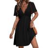 imageSimplee Womens Summer Casual V Neck Dress Sexy Short Sleeve Mini Sundress Boho Western Empire Waist Pocket Dresses 2025Black