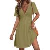 imageSimplee Womens Summer Casual V Neck Dress Sexy Short Sleeve Mini Sundress Boho Western Empire Waist Pocket Dresses 2025Green