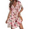 imageSimplee Womens Summer Casual V Neck Dress Sexy Short Sleeve Mini Sundress Boho Western Empire Waist Pocket Dresses 2025Pink Floral