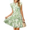 imageSimplee Womens Summer Dress 2025 Ruffle Short Sleeve Floral Boho Dress V Neck Aline Drawstring Mini Dress with PocketsGreen Leaf
