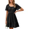 imageSimplee Womens Summer Dresses 2025 Mini Square Neck Casual Short Sleeve Shirred Flowy ALine Dress with PocketsBlack