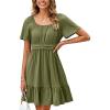 imageSimplee Womens Summer Dresses 2025 Mini Square Neck Casual Short Sleeve Shirred Flowy ALine Dress with PocketsOlive Green