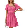 imageSimplee Womens Summer Dresses 2025 Mini Square Neck Casual Short Sleeve Shirred Flowy ALine Dress with PocketsRose Pink