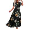 imageSimplee Womens Summer Floral Casual Maxi Dresses Flutter Short Sleeve Crew Neck Smocked Chiffon Boho Flowy Dress1 Black
