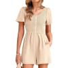 imageSimplee Womens Summer Short Sleeve Romper Casual Loose Decorative Button Smocked Dressy Shorts Jumper Jumpsuit 2025Apricot