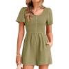 imageSimplee Womens Summer Short Sleeve Romper Casual Loose Decorative Button Smocked Dressy Shorts Jumper Jumpsuit 2025Army Green