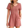 imageSimplee Womens Summer Short Sleeve Romper Casual Loose Decorative Button Smocked Dressy Shorts Jumper Jumpsuit 2025Rust Red