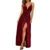 imageSimplee Womens V Neck Velvet Maxi Dress Short Sleeve Empire Waist Long Formal Dress for Wedding GuestSwine Red
