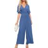 imageSimplee Womens V Neck Wide Leg Jumpsuits Dressy Casual One Piece High Waist Short Sleeve Formal Jumpsuit Long RomperRoyal Blue