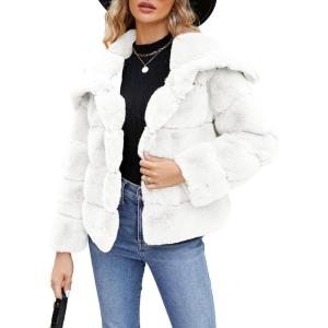 imageSimplee Apparel Womens Faux Fur Coat Fleece Cropped Jacket Long Sleeve Fur Coats Warm Winter Jackets 2025White