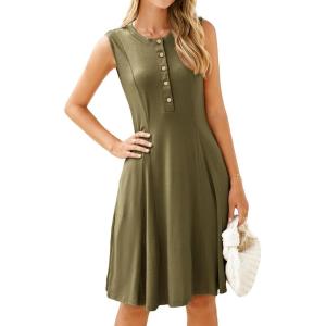 imageSimplee Womens 2025 Summer Mini Dress  Casual Sleeveless Button Down Vacation Short Sundress with PocketsArmy Green