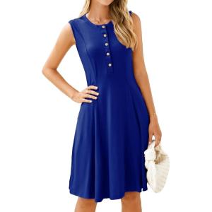 imageSimplee Womens 2025 Summer Mini Dress  Casual Sleeveless Button Down Vacation Short Sundress with PocketsBlue Purple