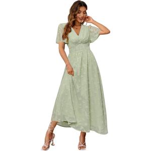 imageSimplee Womens Boho Floral Maxi Dress Flowy Casual V Neck Short Sleeve Wedding Guest Holiday Beach Long Dress1lightgreen