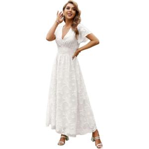 imageSimplee Womens Boho Floral Maxi Dress Flowy Casual V Neck Short Sleeve Wedding Guest Holiday Beach Long Dress1white
